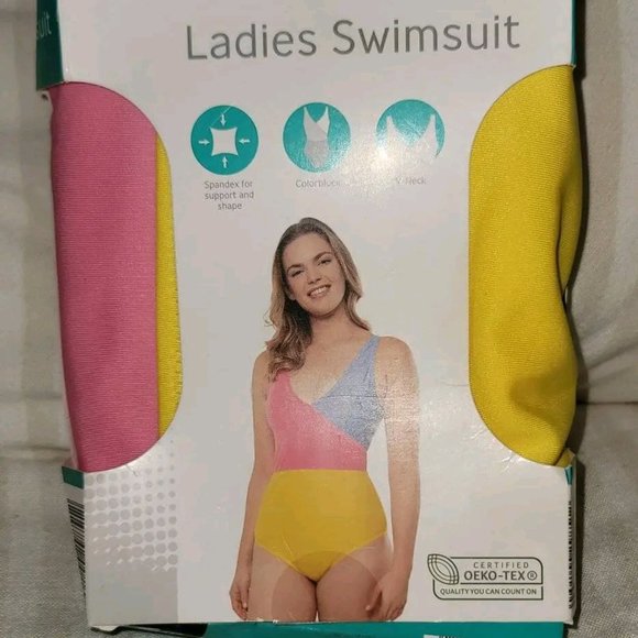 Aldi/Crane Other - Aldi's Crane Ladies Women's Colorblock One Piece 80's Swimsuit Size XL (16-18)